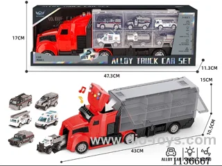 Fire engine long head cargo car+Police car series alloy cars