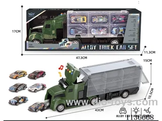 Military long head container car + random racing car series tin car