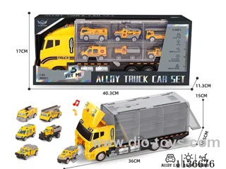 Engineering short head cargo car+Yellow fire engine series alloy cars