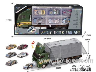 Military Short Head Cargo Car+Random Racing Car Series Tin Car