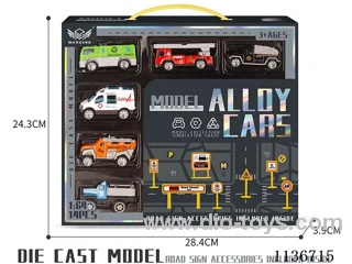 No.9 1 each of 6 colours fire trucks + signposts