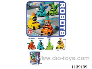 Press Robot Cartoon Car (with candy) 4 colours, blue, orange, yellow, green, 4 mixes