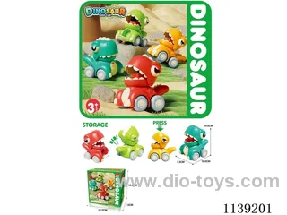 Push Dinosaur Cartoon Car (with whistle, can be filled with sugar) 4 colours, blue, red, yellow, green, 4 mixed packs