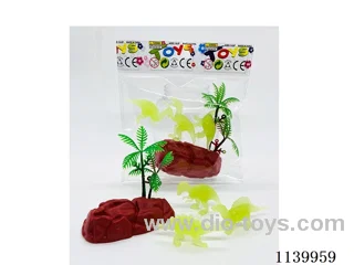 Glow-in-the-dark Small Dinosaur 3pcs + Tree + Stone 5pcs (5.5-6cm)