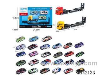 Alloy Tractor Trailer Car Carrying 3 Sports Cars