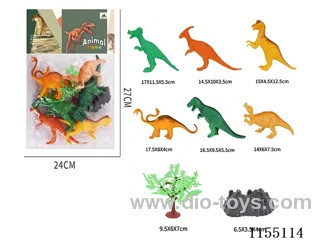 6 dinosaurs 6 + 1 tree + 1 stone