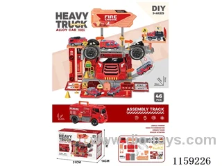 Stowage alloy fire fighting car park (with 1 gold car + 1 set of road markings 46 PCS)