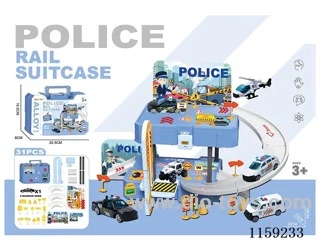 Storage Alloy Police Car Parking Tote Bag (with 1 gold car + 1 set of road markings 31 PCS)