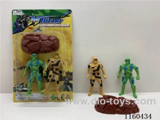 Military set (two 9.5 cm high soldiers, stones) (simulation of soldiers fighting in military scenarios)