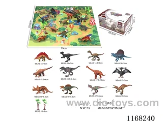 Solid Retro Dinosaurs 12 pcs + 2 large coconut trees + 1 map
