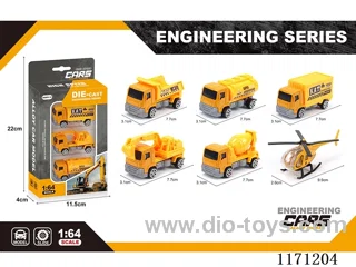 Alloy Skidding Short Head Construction Vehicle 6 Mixed (3pcs/box)