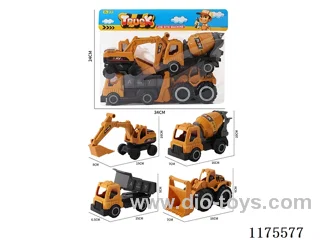 sliding four construction trucks