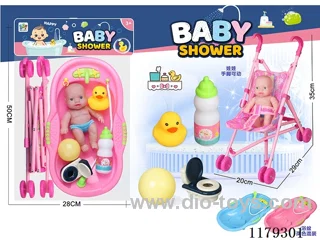 Bathtub + Trolley + Vinyl 6.5” Doll Accessory Set