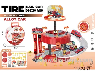 Alloy Fire Fighting Parking Lot Tote Bag (with 1 gold car) (with 1 set of road marking) (38PCS)