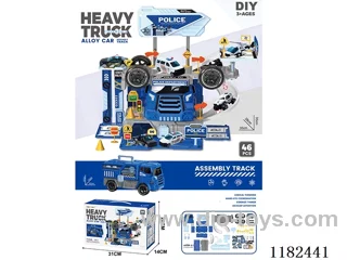 Storage Alloy Police Car Parking Lot (with 1 gold car) (with 1 set of road marking) (46 PCS)