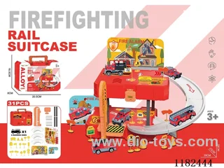 Storage Alloy Firefighting Parking Lot Tote Bag (with 1 Gold Car) (with 1 set of road markings) (31 PCS)