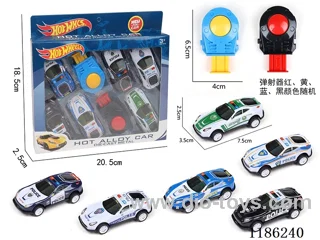 6PCS pull back tin police car + 2 catapults