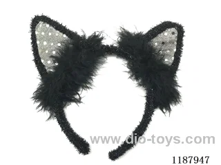 Sequined black cat ears with fur strips