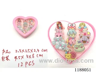 Large peach heart jewelry box with 12 cartoon rings