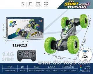 2.4G TWIST STUNT CAR (WITH 3.7V LITHIUM BATTERY, USB CABLE, REMOTE CONTROL 2 AA NOT INCLUDED) 10-WAY IN COLOR BOX