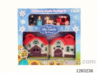 (GCC)Colorful light villa with 12 music (included 3* AG13 batteries) + Princess/Prince/Carriage