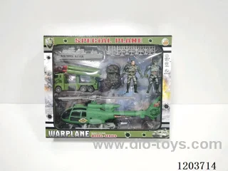 Military Pull Line Helicopter + Skid Racer Set