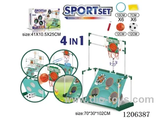 Mobile soccer goal + throwing sandbags + basketball + hoop 4 in 1