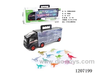 Handheld container truck with trailer carrying 12 vinyl dinosaurs