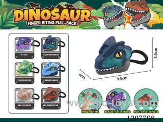 Pull back dinosaur head with key chain-double crown dragon