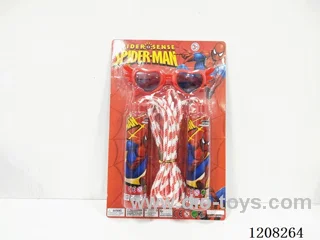 Spider-Man jumps rope.