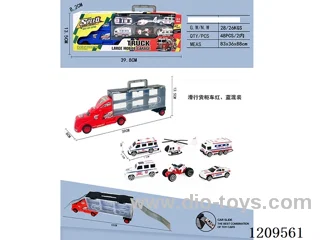 Free wheel container truck with 4PCS free wheel AB ambulance +1 airplane +1 free wheel beach motorcycle.