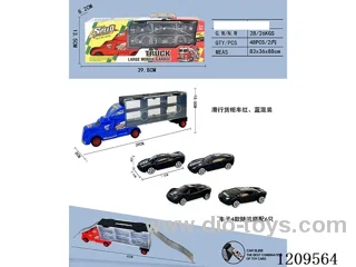 Free wheel container truck with 6PCS free wheel alloy police car