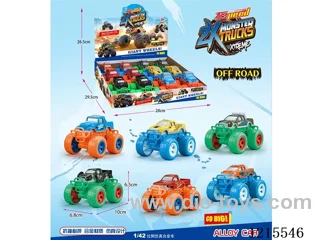 12 alloy inertia cars with big wheels, 6 models mixed.