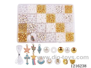 DIY Jewelry Set (6/8mm pearl + 4/6 gold beads + soft ceramic pieces + spacer beads + letter beads + pendant + wire (24 compartments))