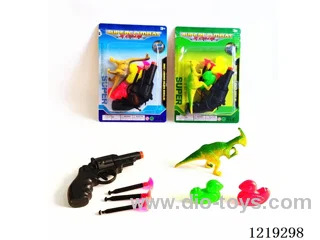Dinosaur *1, revolver with 3 bullets, duck *2