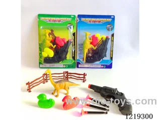 Dinosaur*1, Revolver with 3 bullets, Duck*2, Fence*3