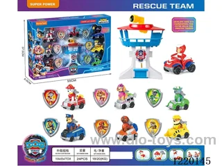 Super Tower + Captain Ryder Pull Back Motorcycle + 6 Pull Back Cars + 6 Dogs + 6 Backpacks + 6 Shields