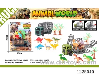 Dinosaur Pull Back Cage Car + 2 Tree/6PCS Dinosaurs