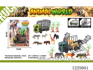 Dinosaur Pull Back Cage Car + 2 Tree/6 Animals