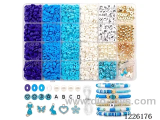 DIY Jewelry Set (Soft Pottery Piece + Alphabet Beads + Spacer Beads + Pendant + 6mm Gold Beads/Pearls + Lobster Clasp Buckle Clasp Loop Wire (24 compartments))