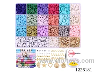 DIY Jewelry Set (soft ceramic piece + letter beads + spacer beads + 6mm gold beads/pearls + pendant + scissors wire tweezers lobster clasp wrapped with clasp loop wire (24 compartments))