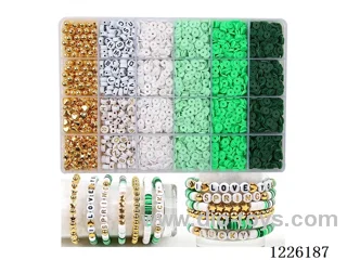 DIY Jewelry Set (Soft Pottery Piece + Alphabet Beads + Spacer Beads + 6mm Gold Beads + Wire (24 compartments))