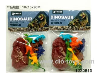 Set of 6 4cm PVC solid color dinosaurs with fossils