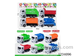 4 types of pull-back sanitation vehicles (made entirely of environmentally friendly materials) 4 pcs