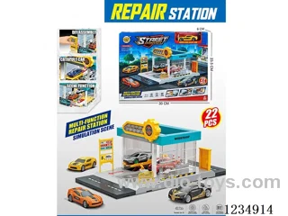 City car repair station with 1 alloy car (parking lot)