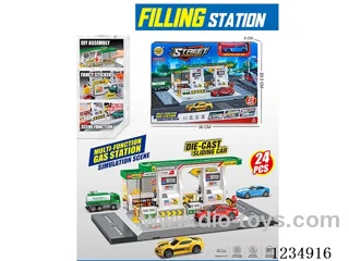 City gas station with 1 alloy car (parking lot)