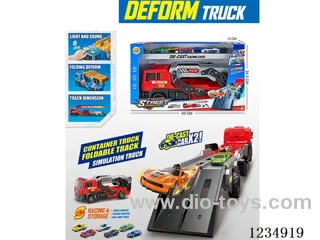 Light and Music Launching Folding Cargo Container Truck with 6 alloy cars (including 3*AG13)