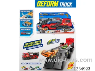 Light and music launchable folding cargo truck with 2 alloy cars (including 3*AG13)