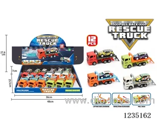 (GCC) Pull Back Trailer Carrying Pull Back Tin Car 4 Types Mixed (12PCS)