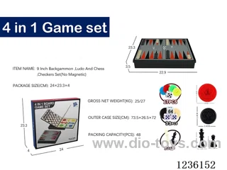 4-in-1 Backgammon, Chess, Flying Chess, Checkers (Magnet-Free, Small)